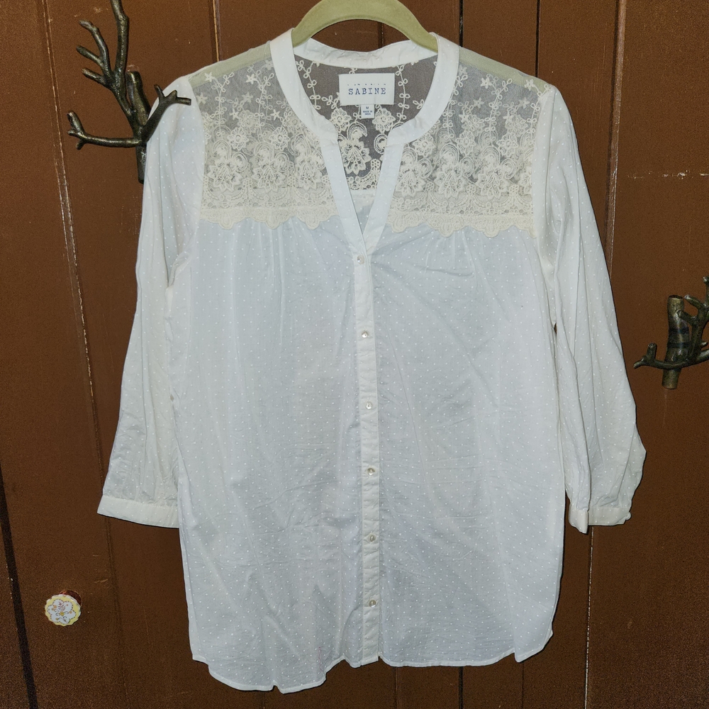 SABINE White Lace Detail Women's Top